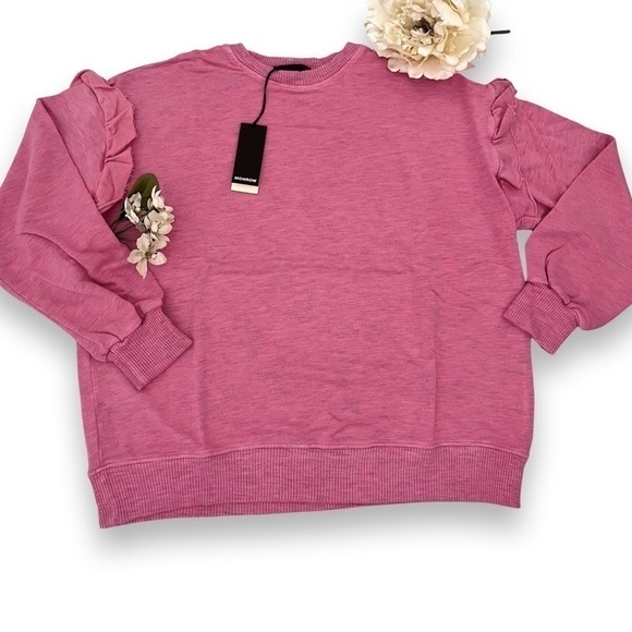MONROW Hotpink Supersoft sweatshirt ruffle trim - Picture 2 of 4